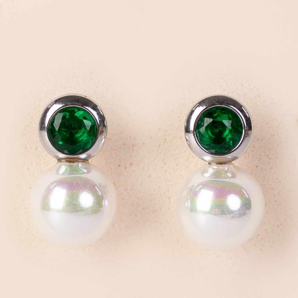ORECCHINI CON STRASS COLORATO E PICCOLA PERLA PENDENTE