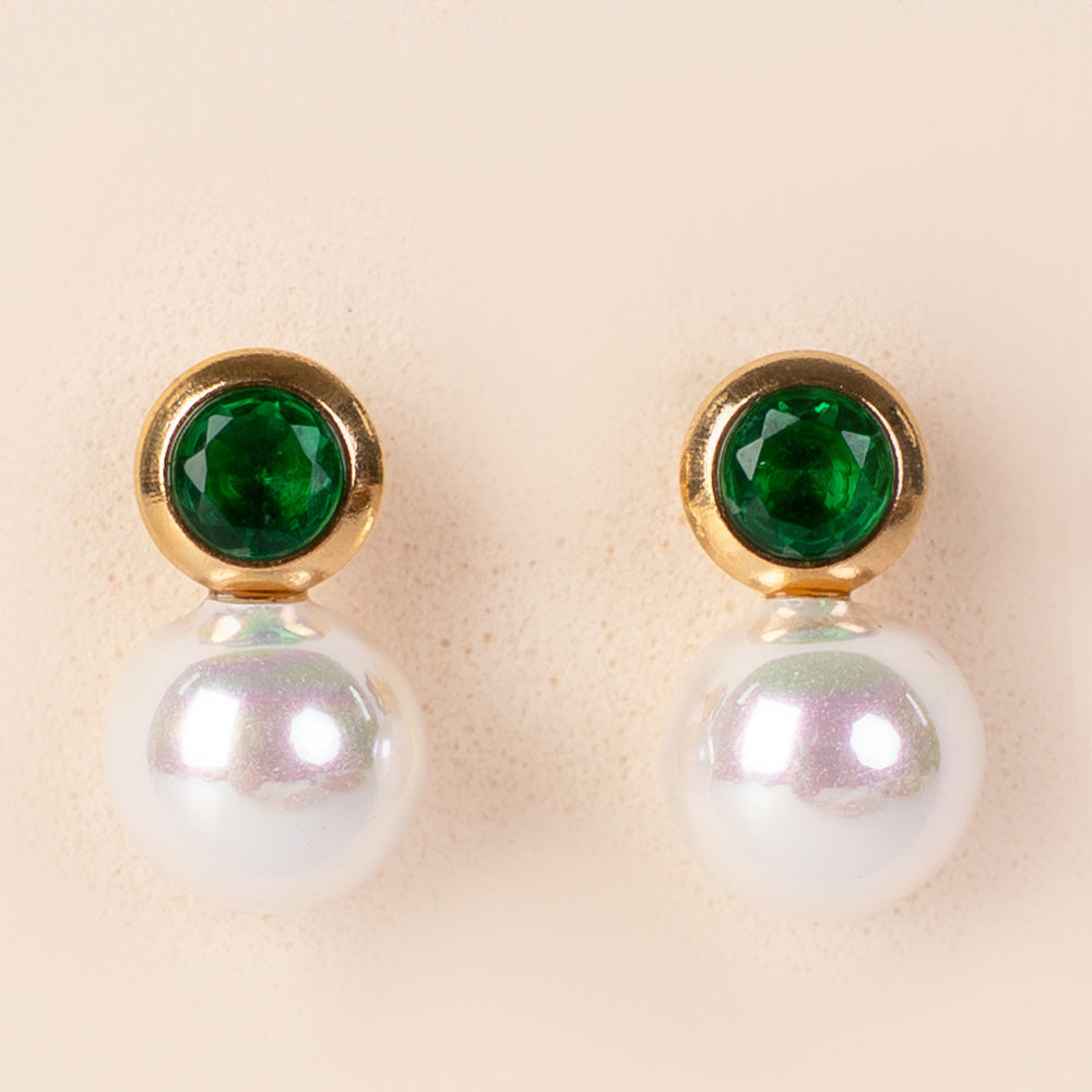 ORECCHINI CON STRASS COLORATO E PICCOLA PERLA PENDENTE