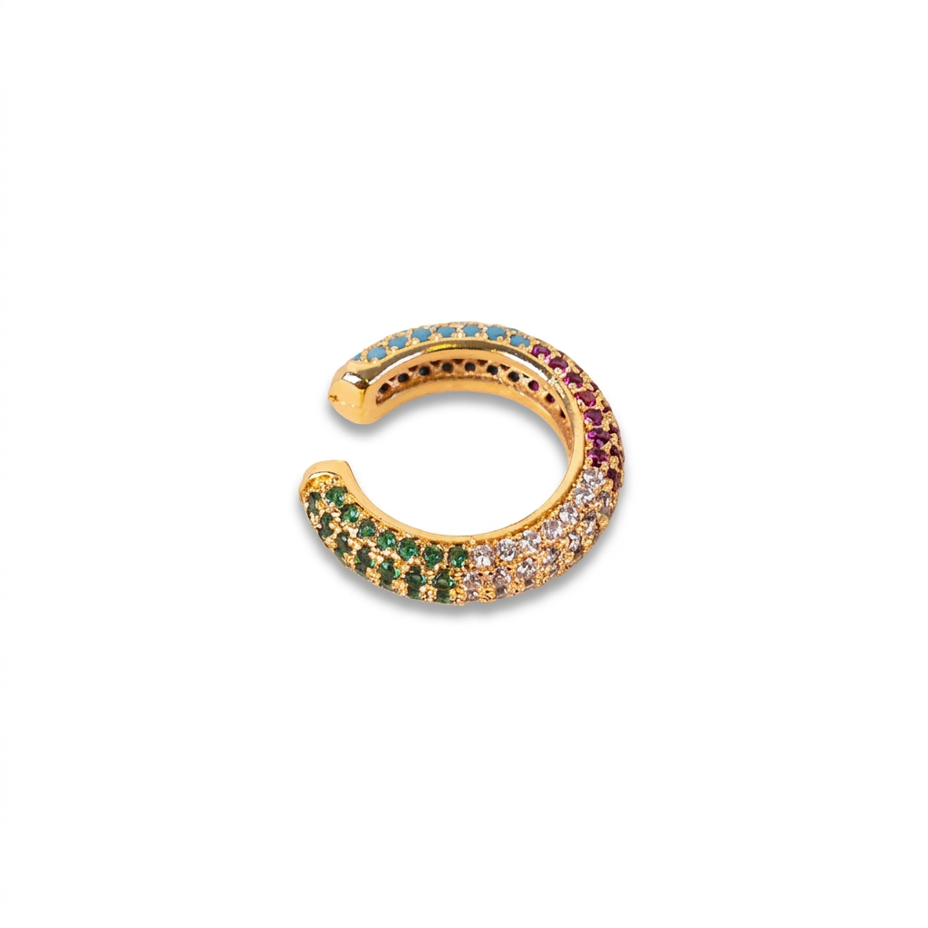 ORECCHINO EARCUFF ROTONDO CON STRASS COLORATI