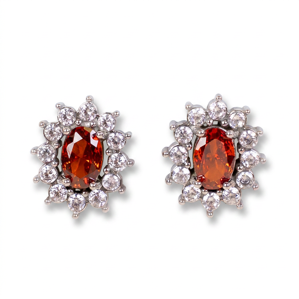 OVAL LIGHT POINT AND RHINESTONE STUD EARRINGS