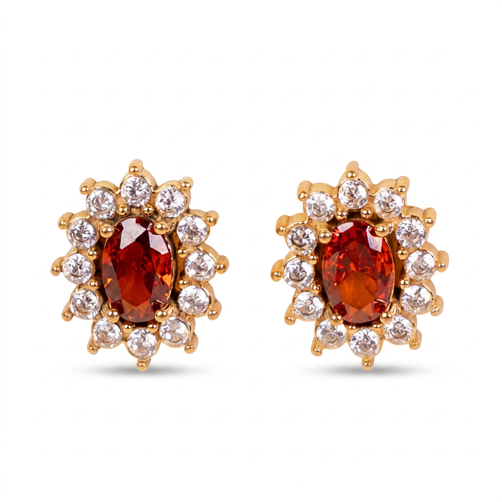 OVAL LIGHT POINT AND RHINESTONE STUD EARRINGS