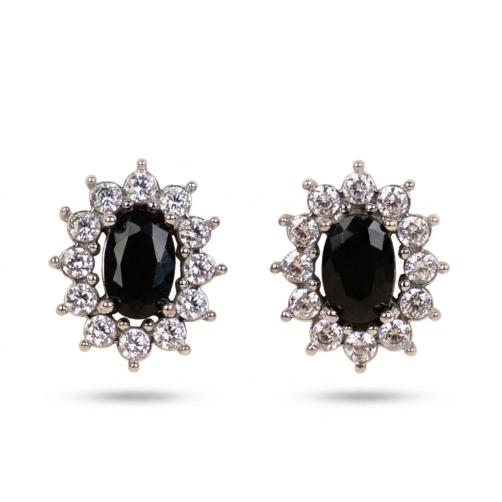 OVAL LIGHT POINT AND RHINESTONE STUD EARRINGS