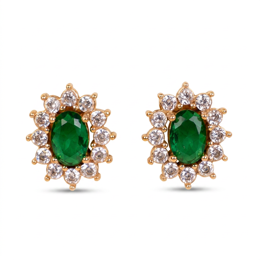 OVAL LIGHT POINT AND RHINESTONE STUD EARRINGS