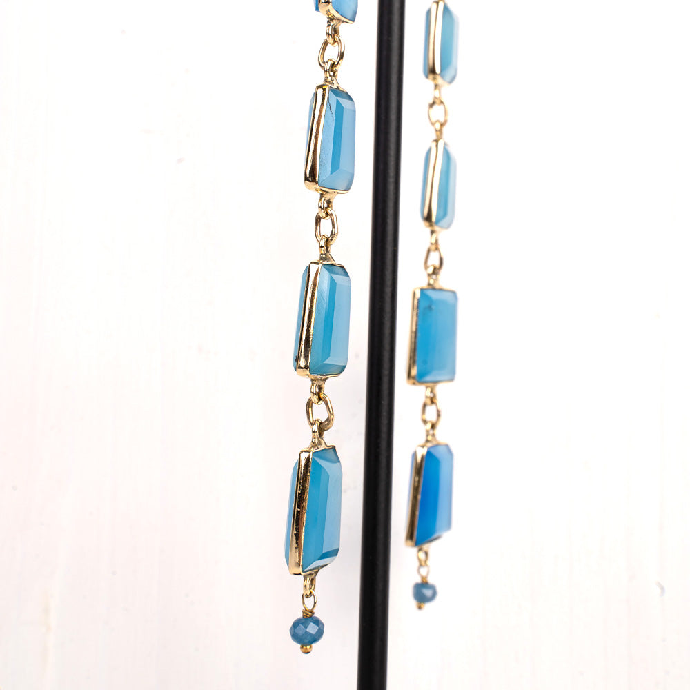 LONG EARRINGS WITH RECTANGULAR DANGLING STONES