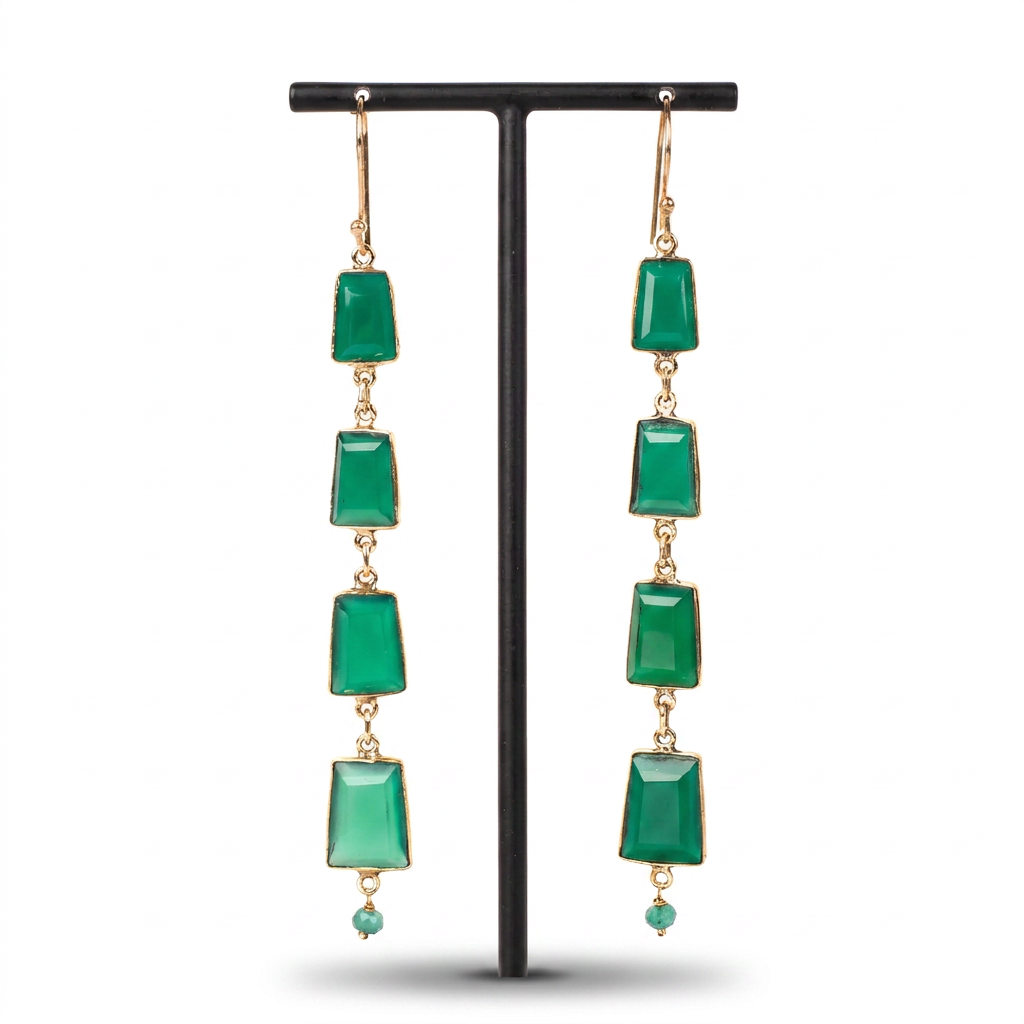 LONG EARRINGS WITH RECTANGULAR DANGLING STONES