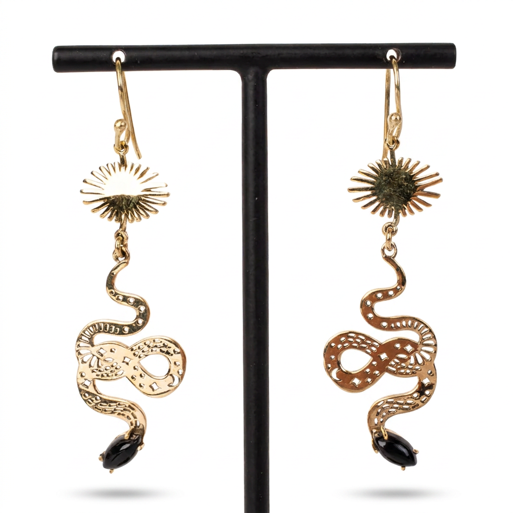 EARRINGS WITH SNAKE AND STONE PENDANT