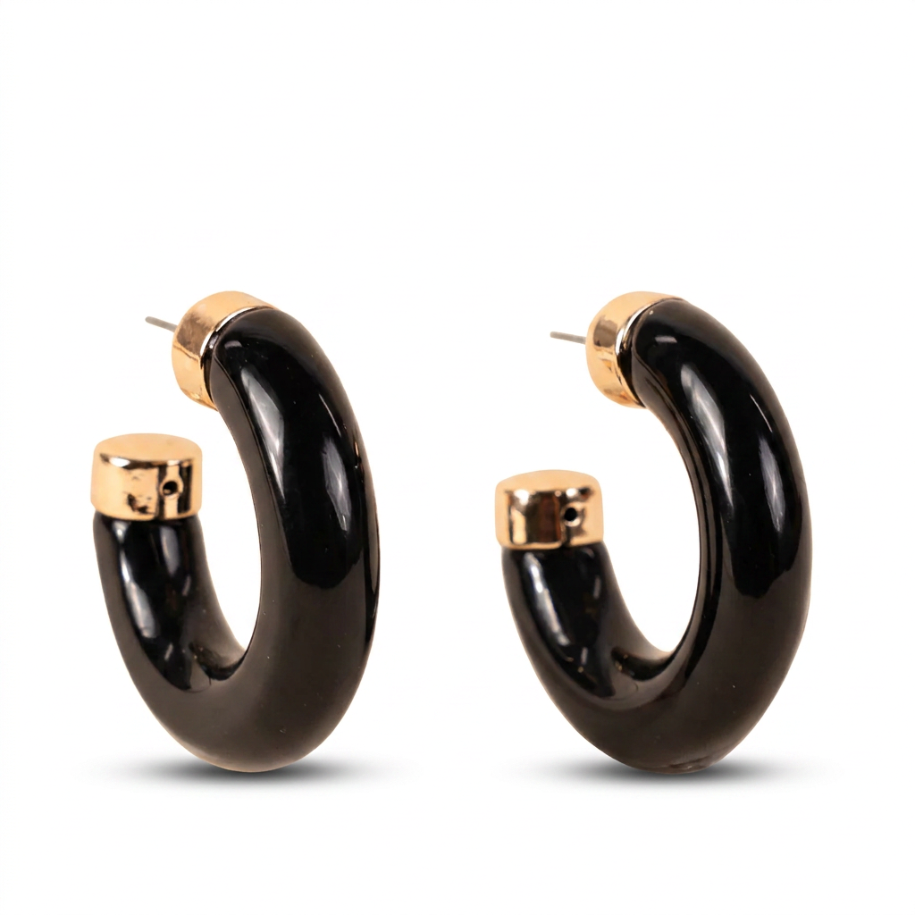 THICK COLORED HOOP EARRINGS WITH METAL ENDS