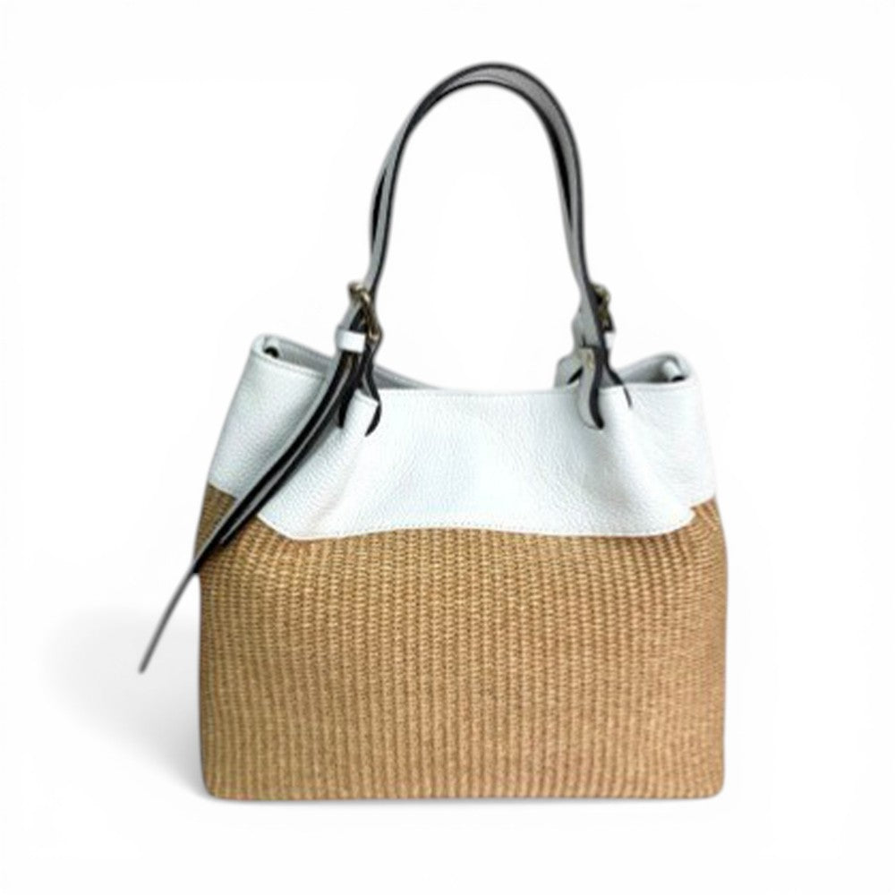 BORSA A SPALLA EFFETTO PAGLIA E PARTE SUPERIORE IN PELLE