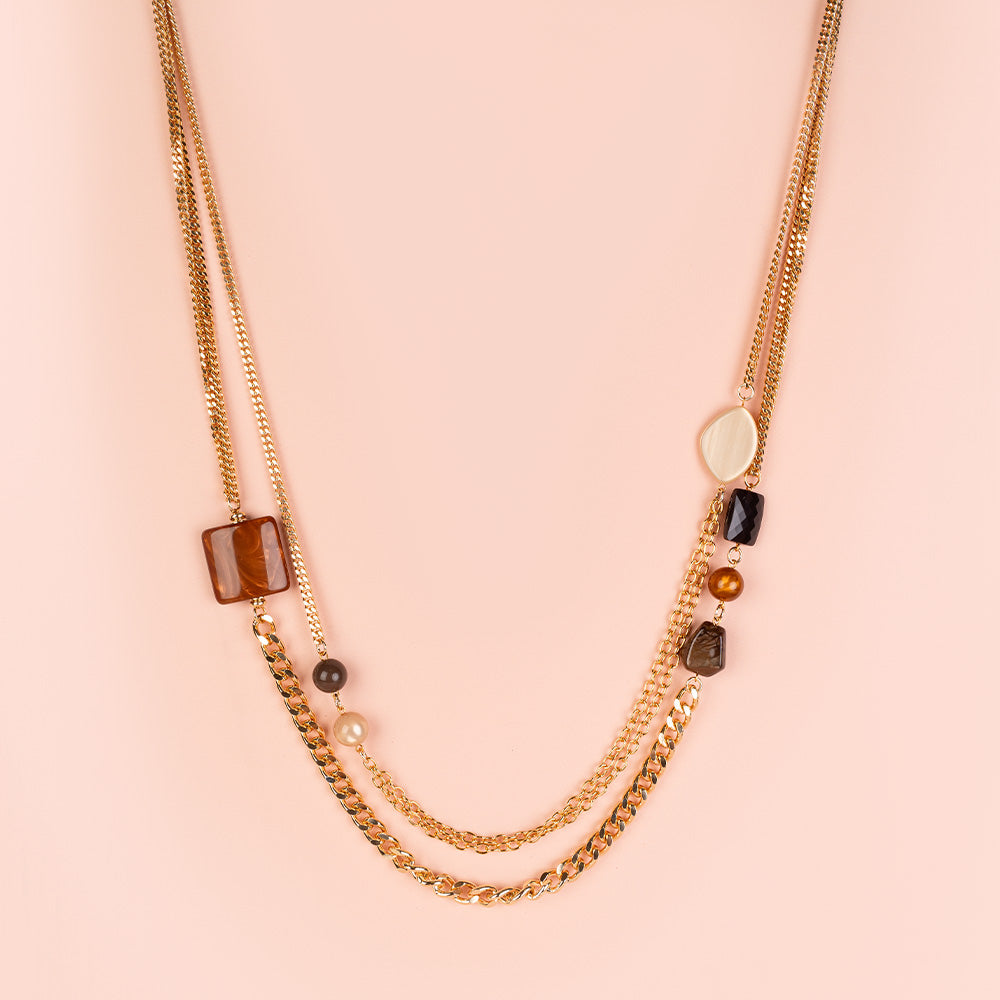 COLLANA LUNGA MULTIFILO A CATENA CON DETTAGLI IN RESINA COLORATA