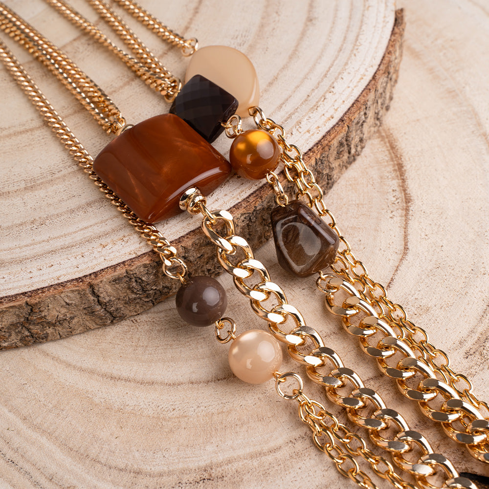 COLLANA LUNGA MULTIFILO A CATENA CON DETTAGLI IN RESINA COLORATA