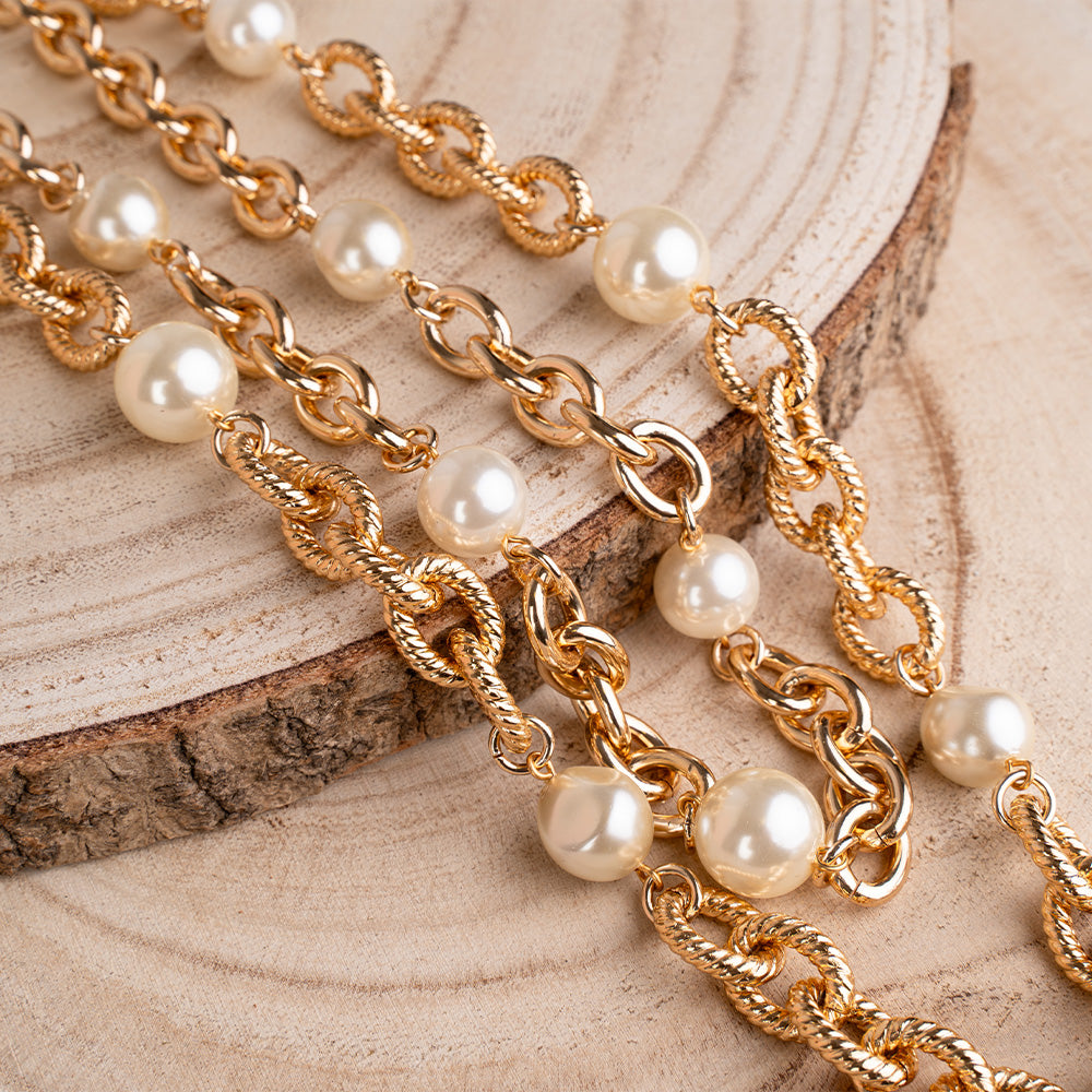 COLLANA MULTIFILO LUNGA A CATENA CON PERLE