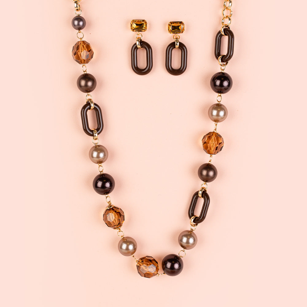 PARURE COLLANA E ORECCHINI CON COMPONENTI DI DIVERSA FORMA TONO SU TONO