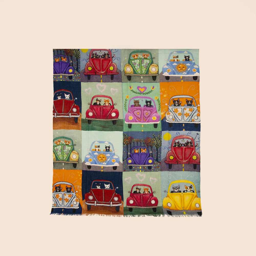 SCIARPA PESANTE IN LANA CON DISEGNI DI MAGGIOLINO E GATTI