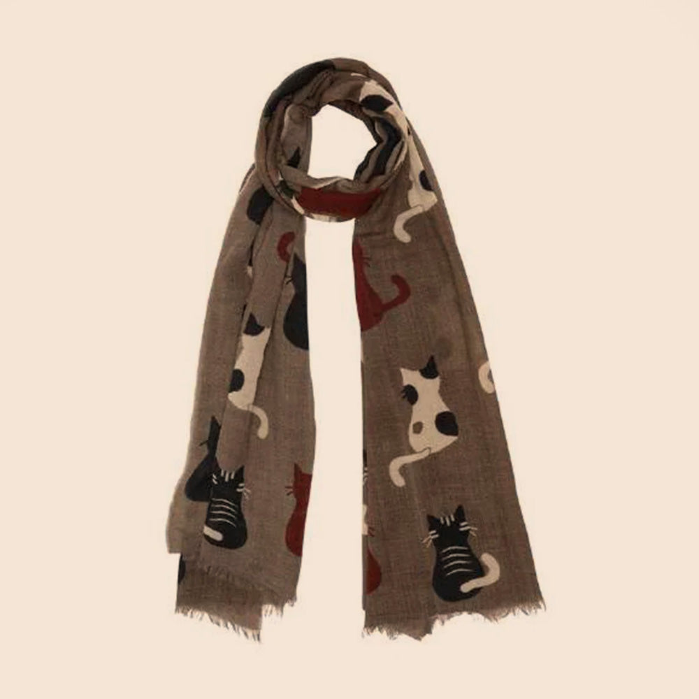 SCIARPA PESANTE IN LANA CON GATTI SEDUTI DI SCHIENA