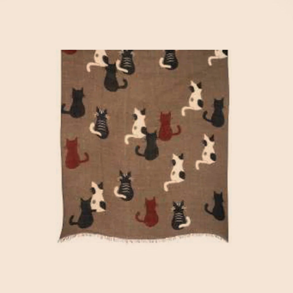 SCIARPA PESANTE IN LANA CON GATTI SEDUTI DI SCHIENA