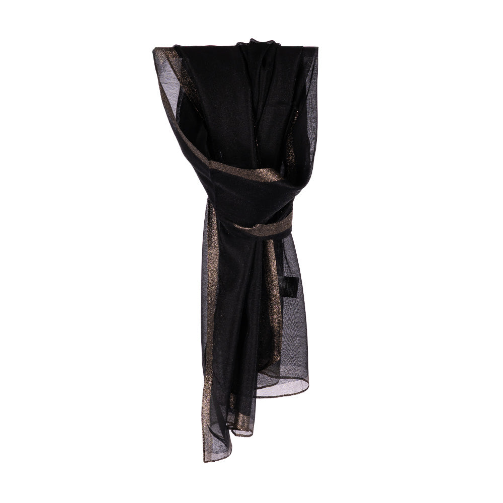 LIGHTWEIGHT SINGLE-COLOUR SCARF WITH BRONZE GLITTER EDGE STRIPE 