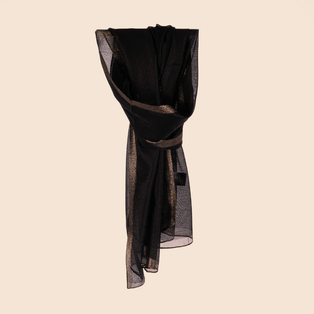 SCIARPA LEGGERA MONOCOLORE CON STRISCIA SUL BORDO BRONZO GLITTER