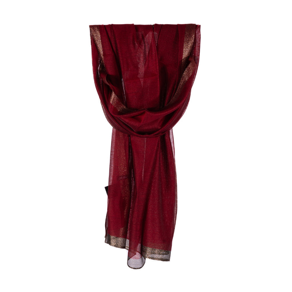 LIGHTWEIGHT SINGLE-COLOUR SCARF WITH BRONZE GLITTER EDGE STRIPE 