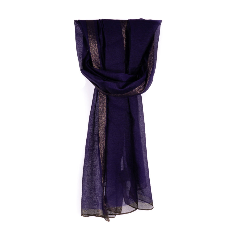 LIGHTWEIGHT SINGLE-COLOUR SCARF WITH BRONZE GLITTER EDGE STRIPE 