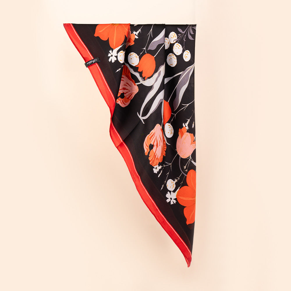 LIGHTWEIGHT SCARF SQUARE SCARF WITH FLOWERS AND BUTTERFLIES 
