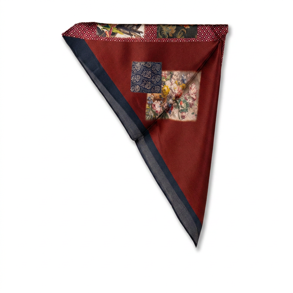 SCIARPA FOULARD DA COLLO IN SETA CON MICROFANTASIE SCURE