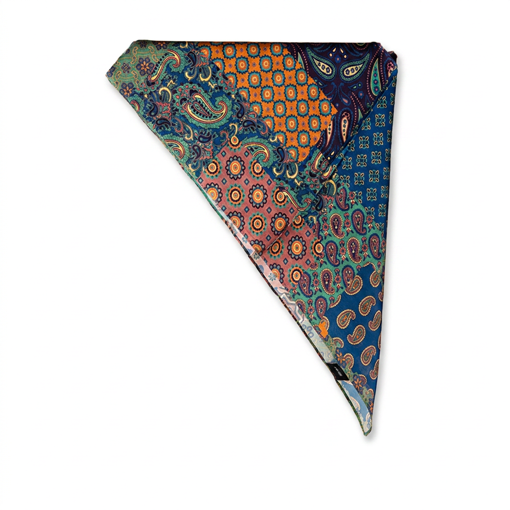 SILK NECK SCARF WITH BLOCK PATTERNS