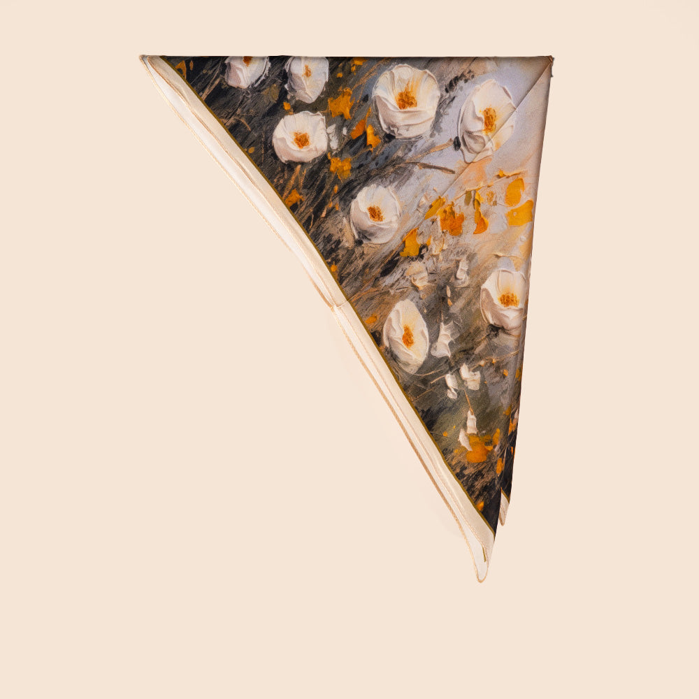 SCIARPA FOULARD DA COLLO IN SETA CON FIORI DIPINTI STAMPATI