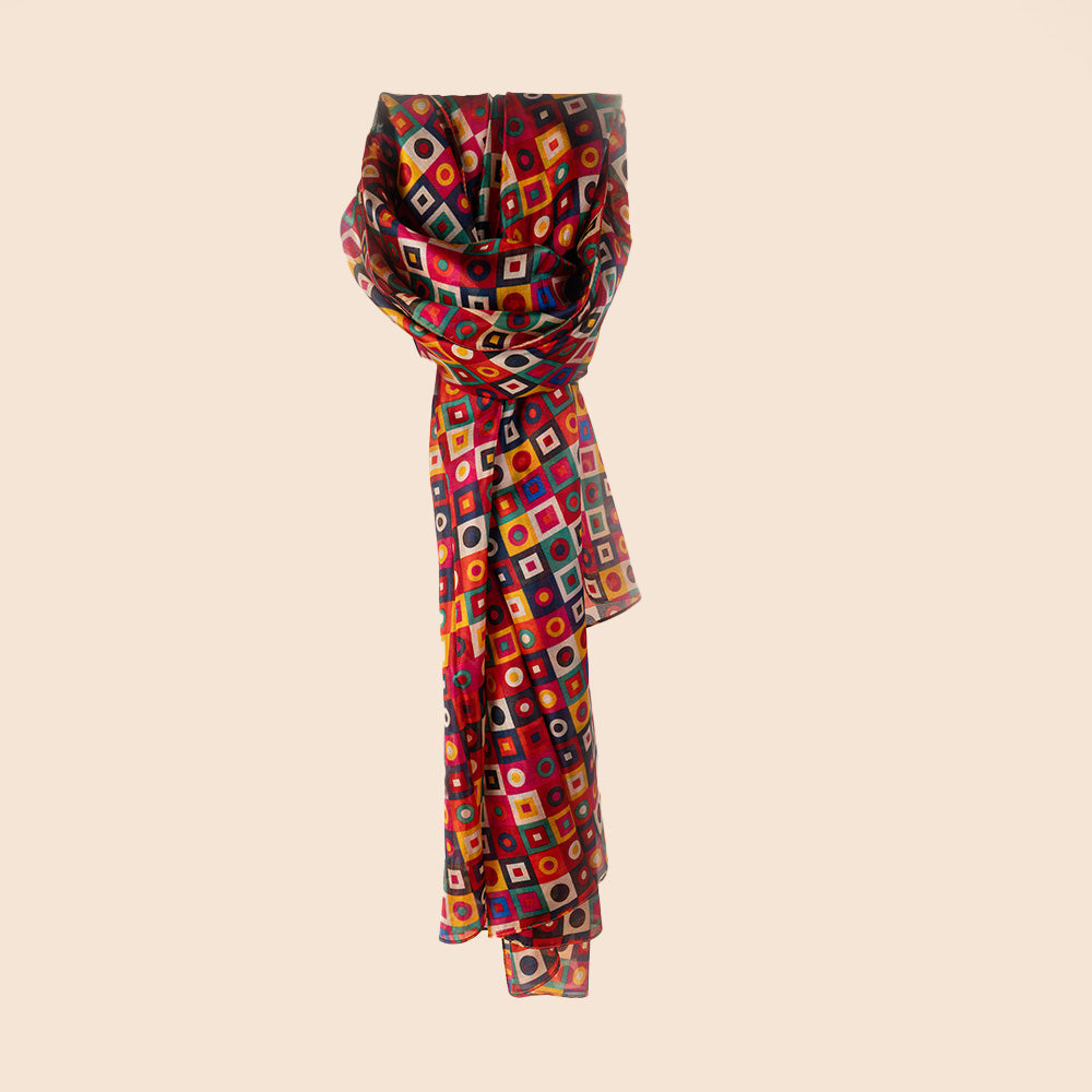 SCIARPA FOULARD IN SETA GRANDE RETTANGOLARE CON PATTERN COMPOSTO DA QUADRATI COLORATI