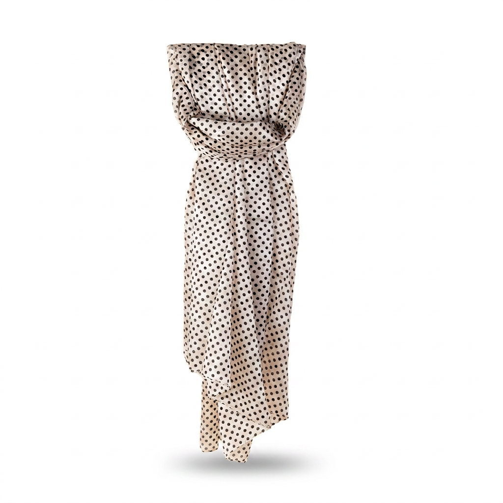 LARGE RECTANGULAR SILK SCARF WITH SMALL POLKA DOTS