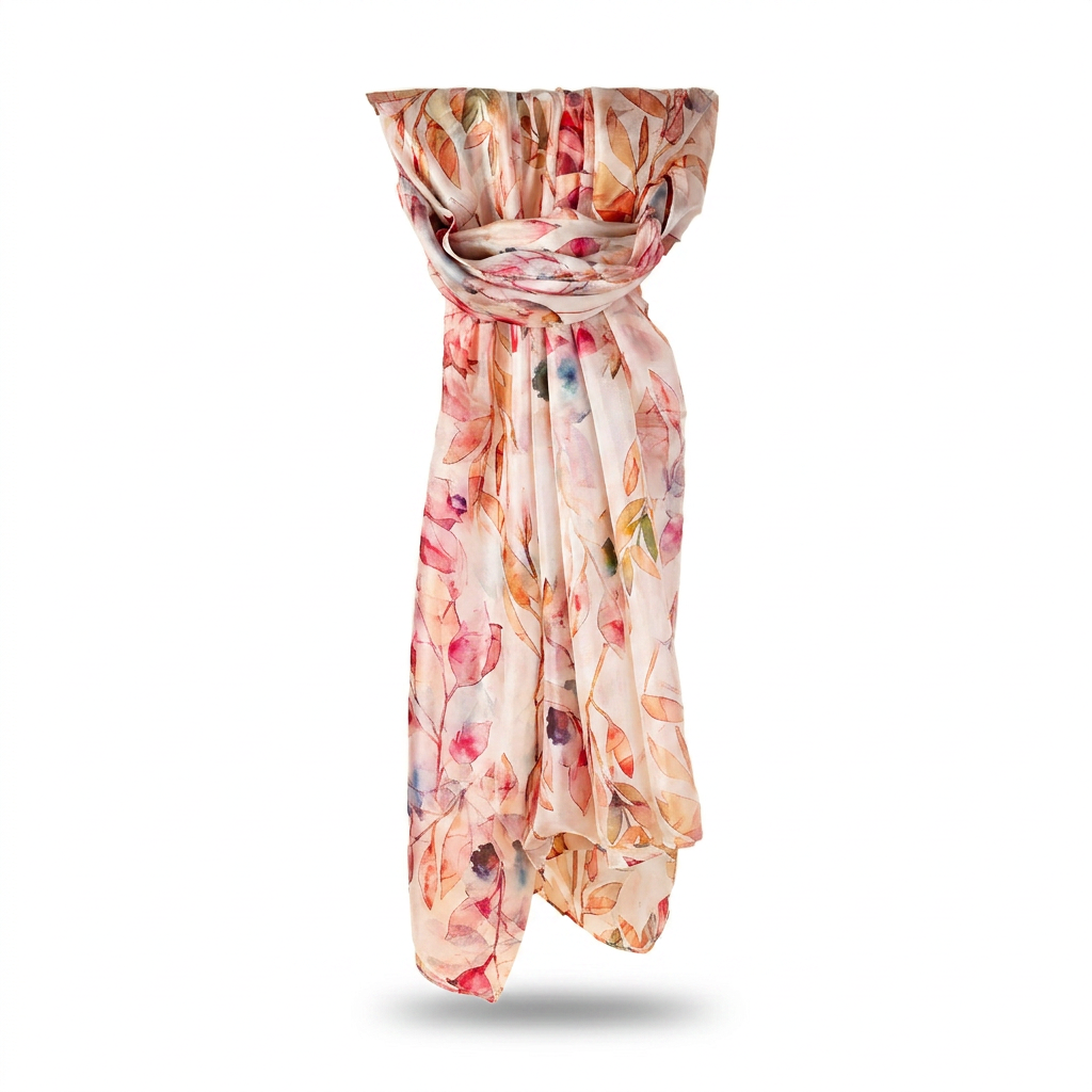 LARGE RECTANGULAR SILK SCARF WITH SHADED FLOWERS
