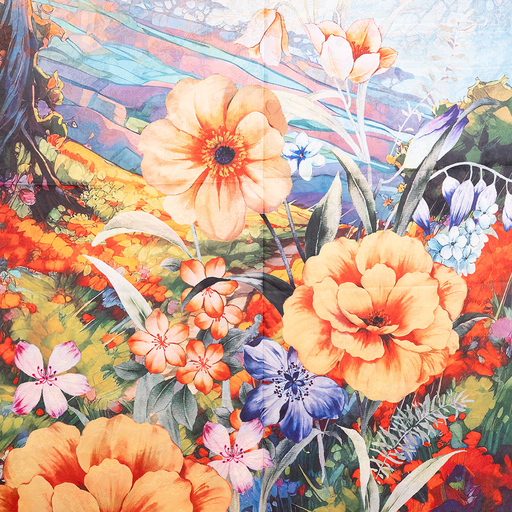 DOUBLE DAMASK SCARF WITH FLOWERS