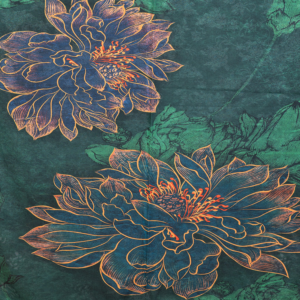 DOUBLE DAMASK SCARF WITH LARGE FLOWER AND PURPLE BACKGROUND