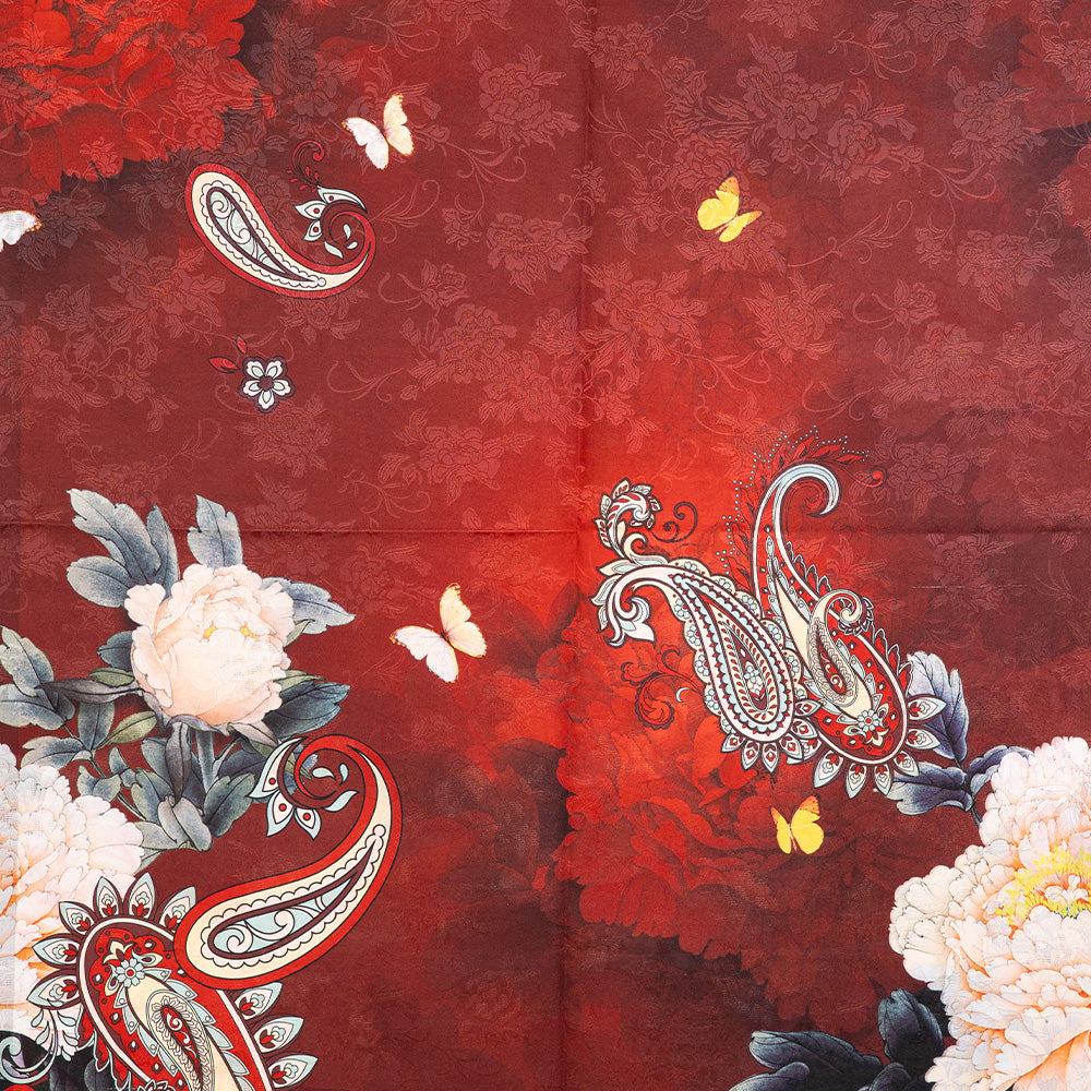 DOUBLE DAMASK SCARF WITH JAPANESE FLOWERS