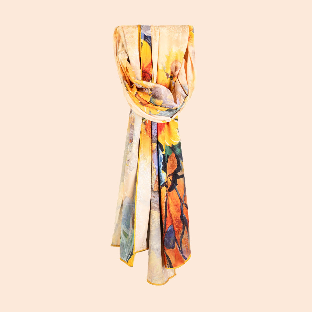 DOUBLE DAMASK SCARF WITH SUNFLOWERS