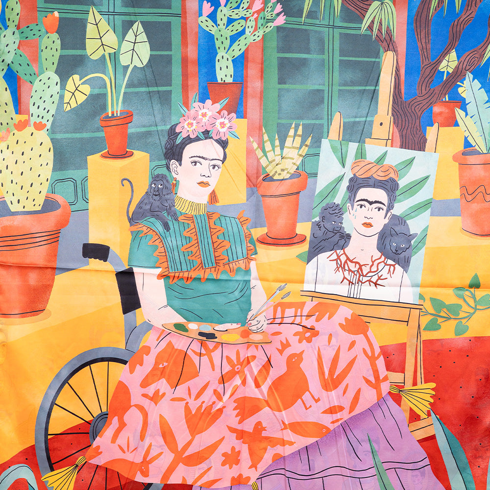 SCIARPA FANTASIA DOPPIA CON FRIDA KAHLO SEDUTA
