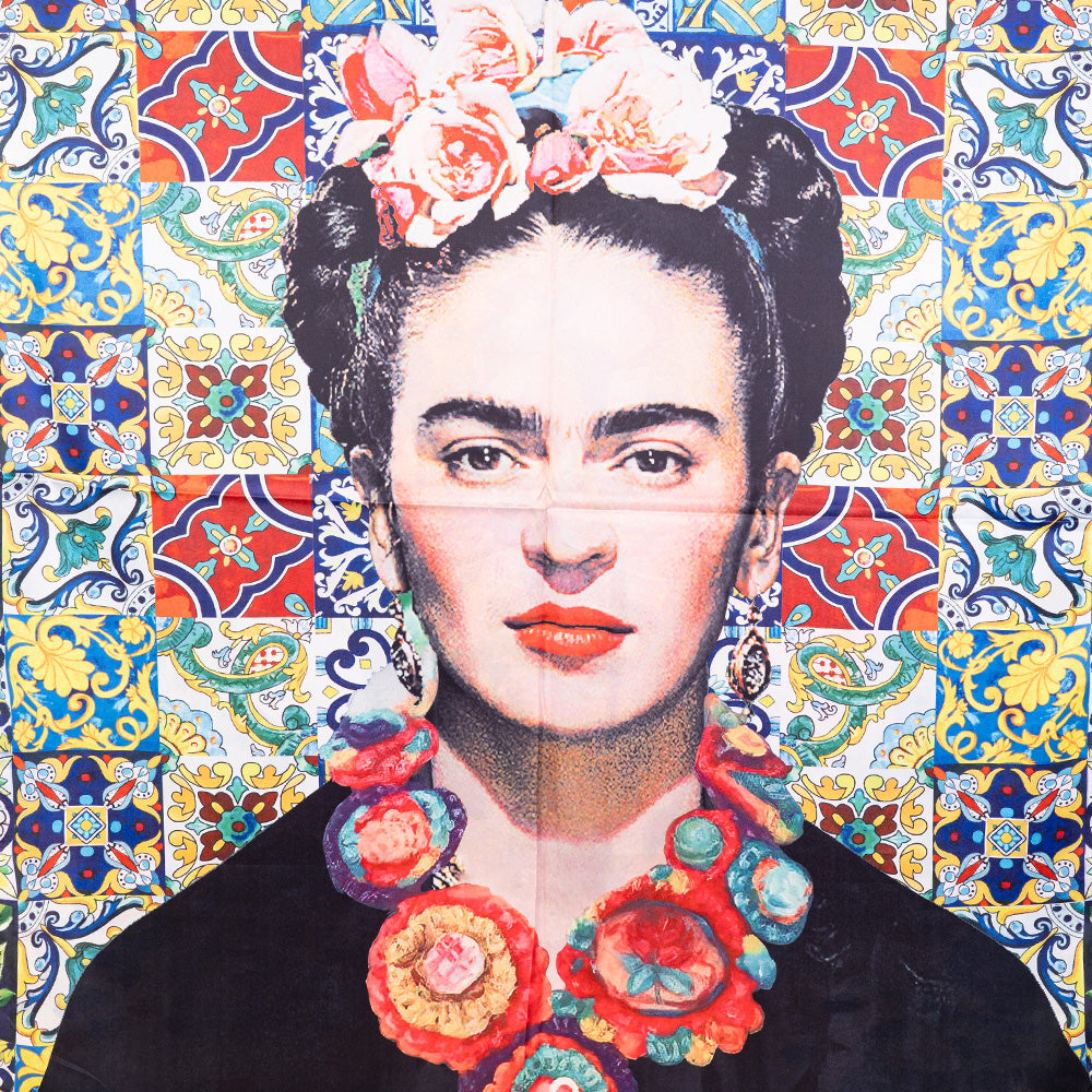 SCIARPA FANTASIA DOPPIA CON FRIDA E CORNICI QUADRATE