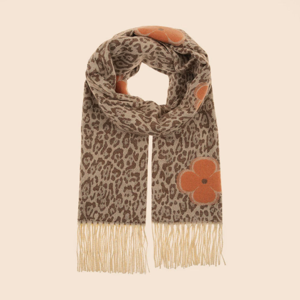 SCIARPA MACULATA CON FIORI A CONTRASTO