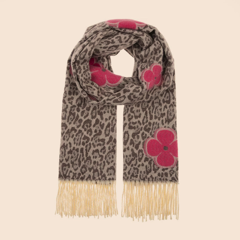 SCIARPA MACULATA CON FIORI A CONTRASTO