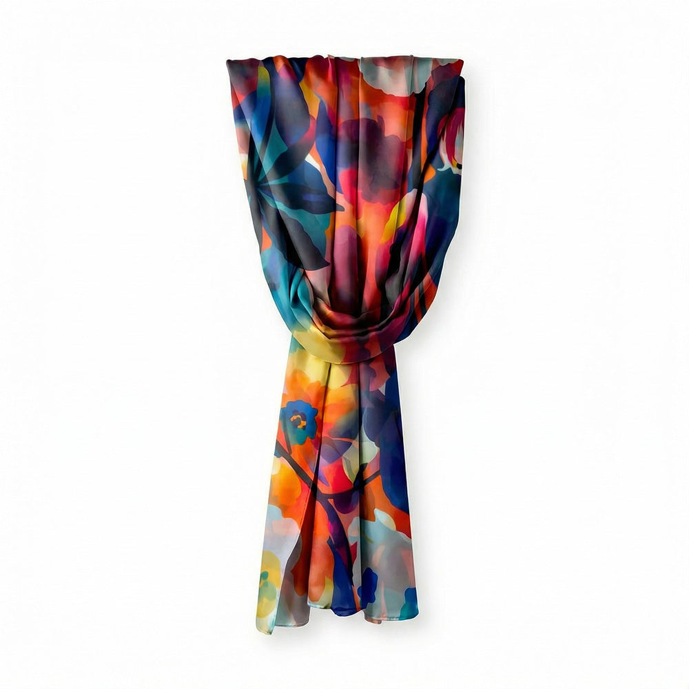 SCIARPA FOULARD IN SETA GRANDE CON FIORI DIPINTI