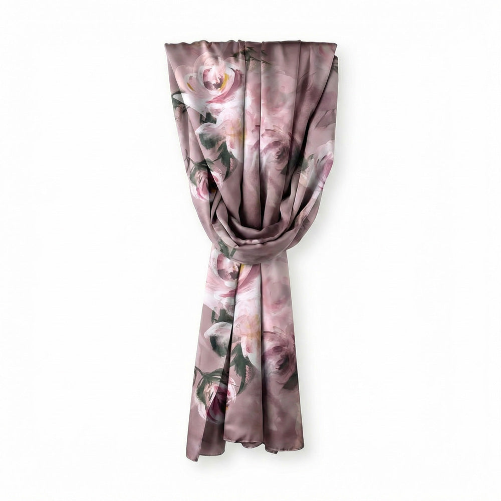 SCIARPA FOULARD IN SETA GRANDE CON ROSE SFUMATE