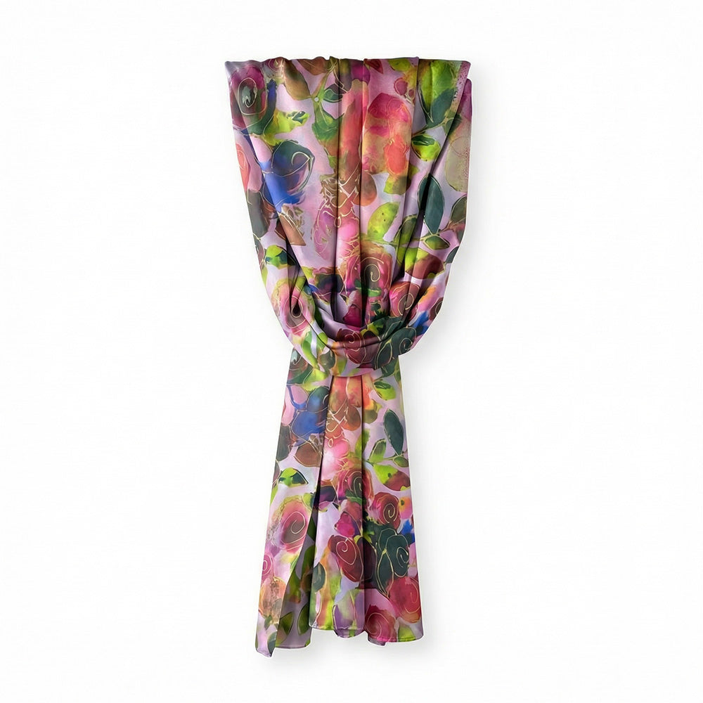 SCIARPA FOULARD IN SETA GRANDE CON FIORI E LINEE DI DEFINIZIONE