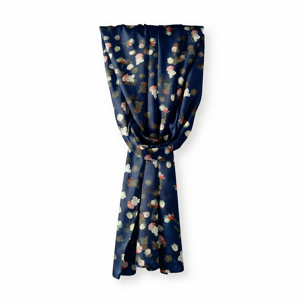 SCIARPA FOULARD IN SETA GRANDE CON PICCOLI FIORI A SFONDO BLU
