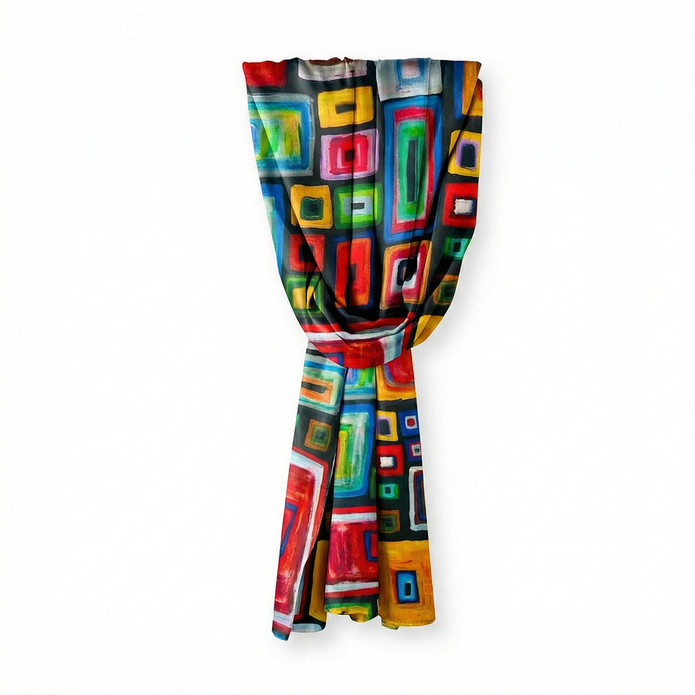 SCIARPA FOULARD IN SETA GRANDE CON QUADRATI E RETTANGOLI IRREGOLARI