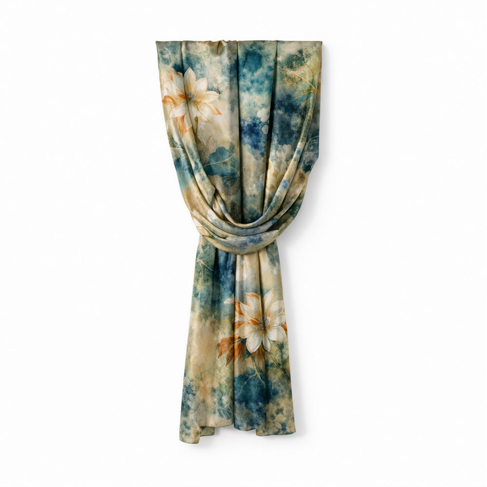 SCIARPA FOULARD IN SETA GRANDE SFUMATA CON FIORI A ACQUARELLO