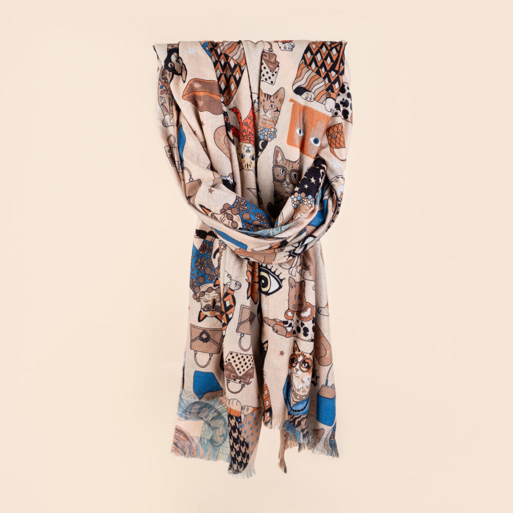 SCIARPA CON GATTI CON ACCESSORI