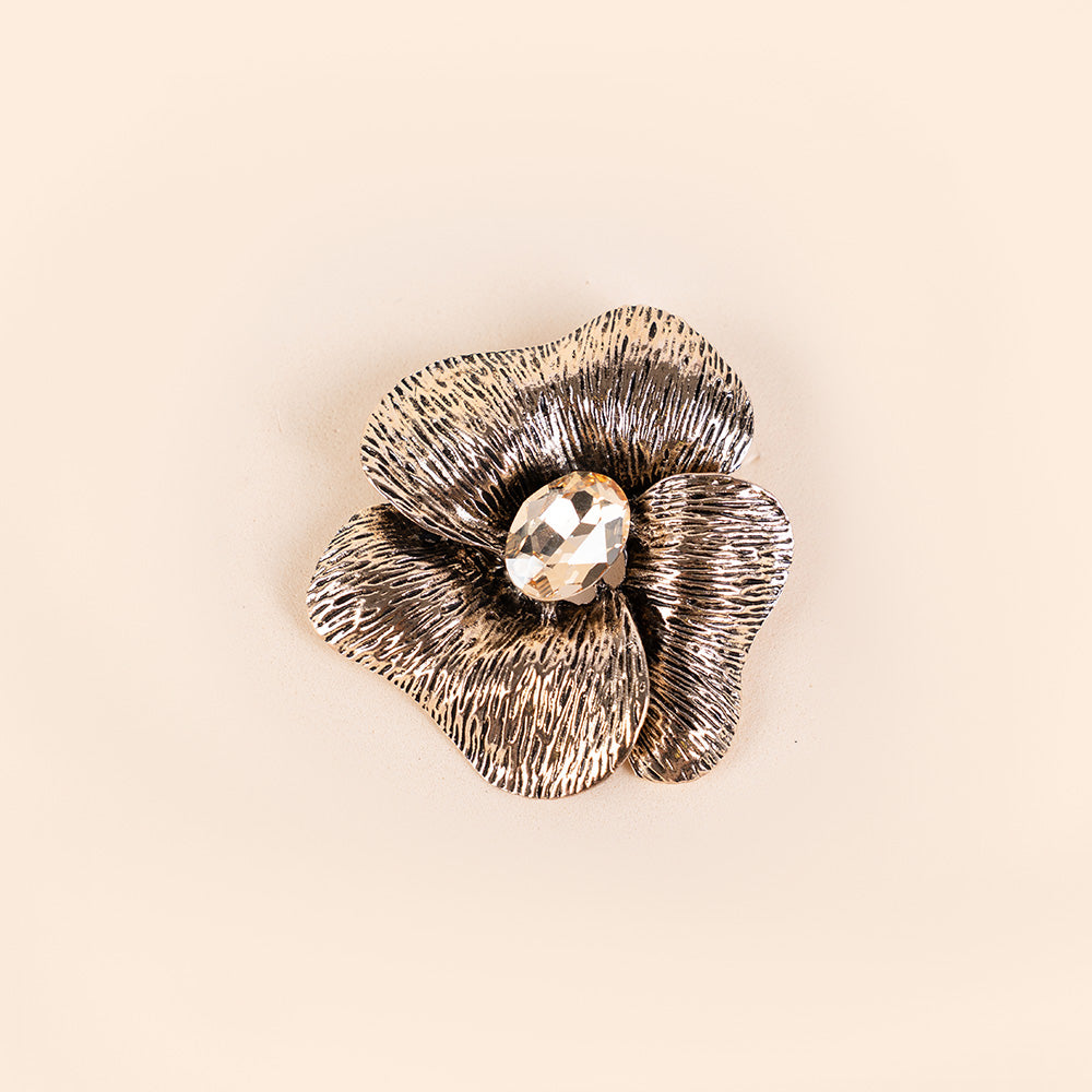 FLOWER BROOCH WITH LARGE STRIPED PETALS AND CENTRAL CRYSTAL