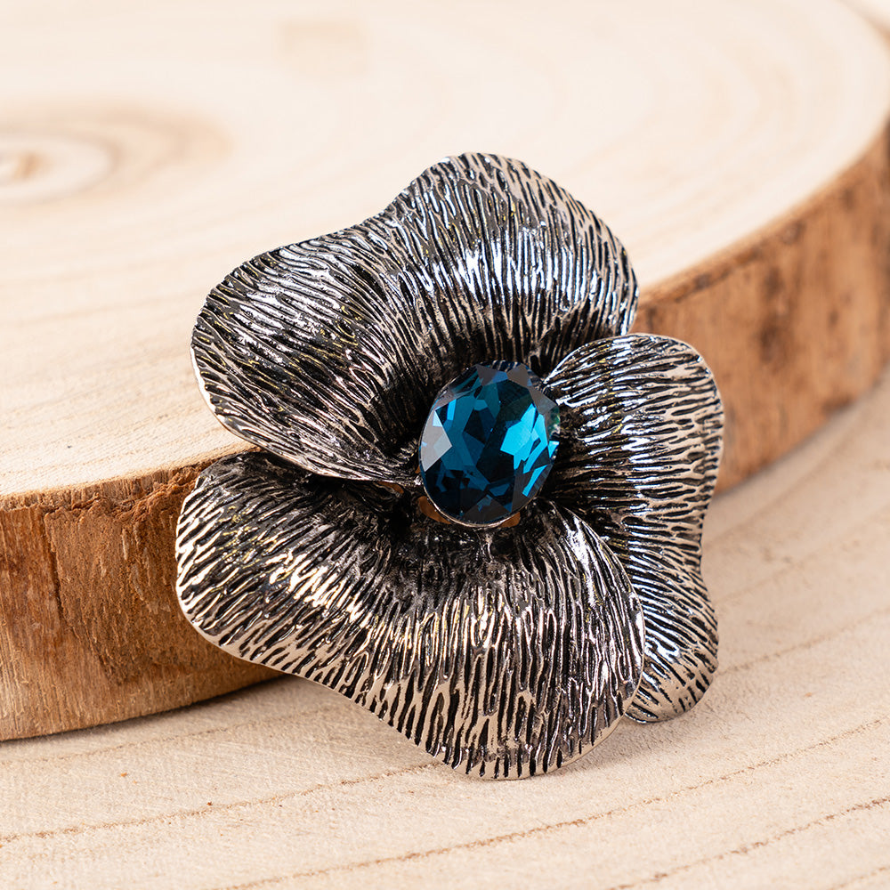 FLOWER BROOCH WITH LARGE STRIPED PETALS AND CENTRAL CRYSTAL
