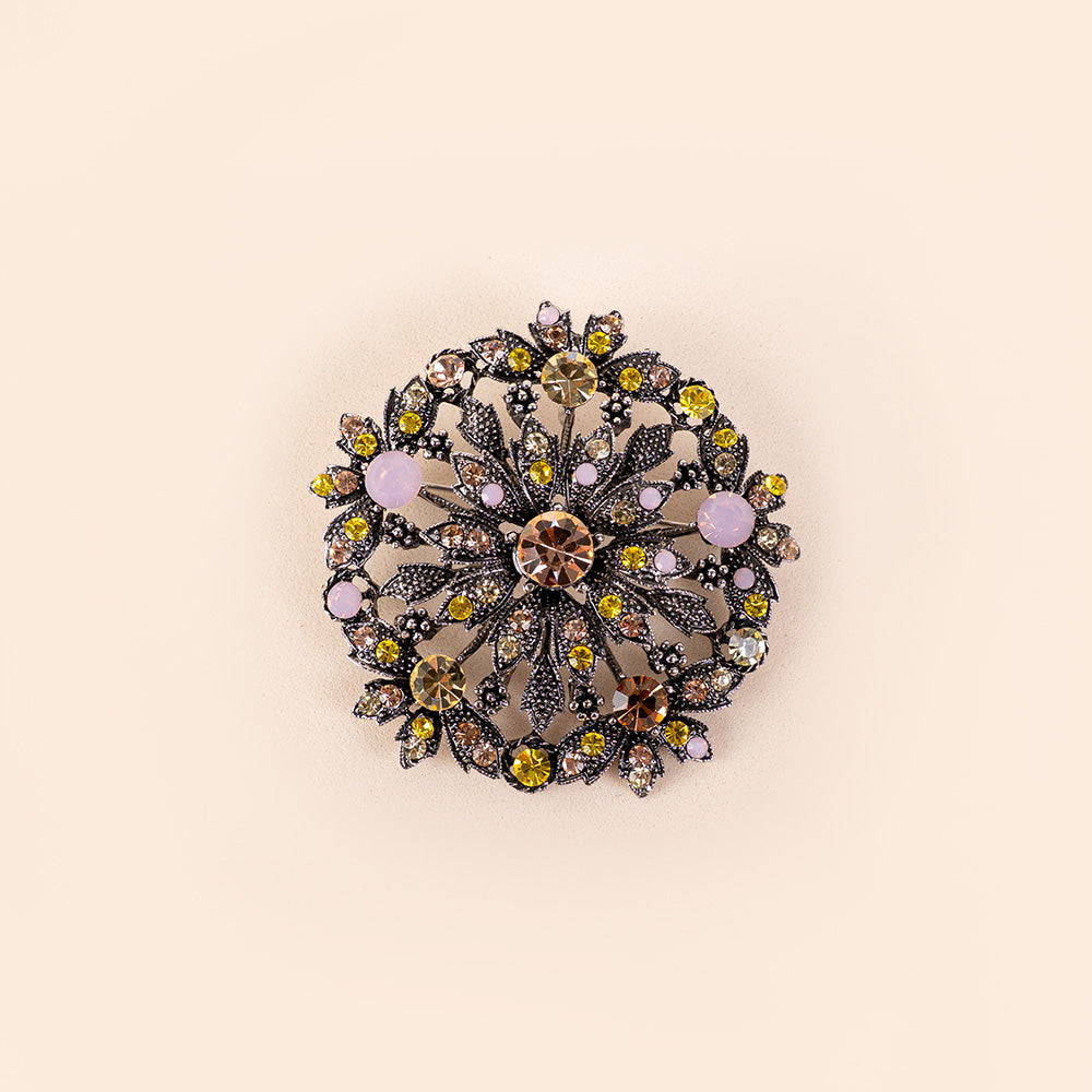 ROSETTE BROOCH WITH COLORFUL RHINESTONE