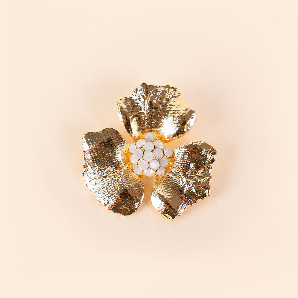 SATIN FLOWER BROOCH WITH CENTRAL RHINESTONES