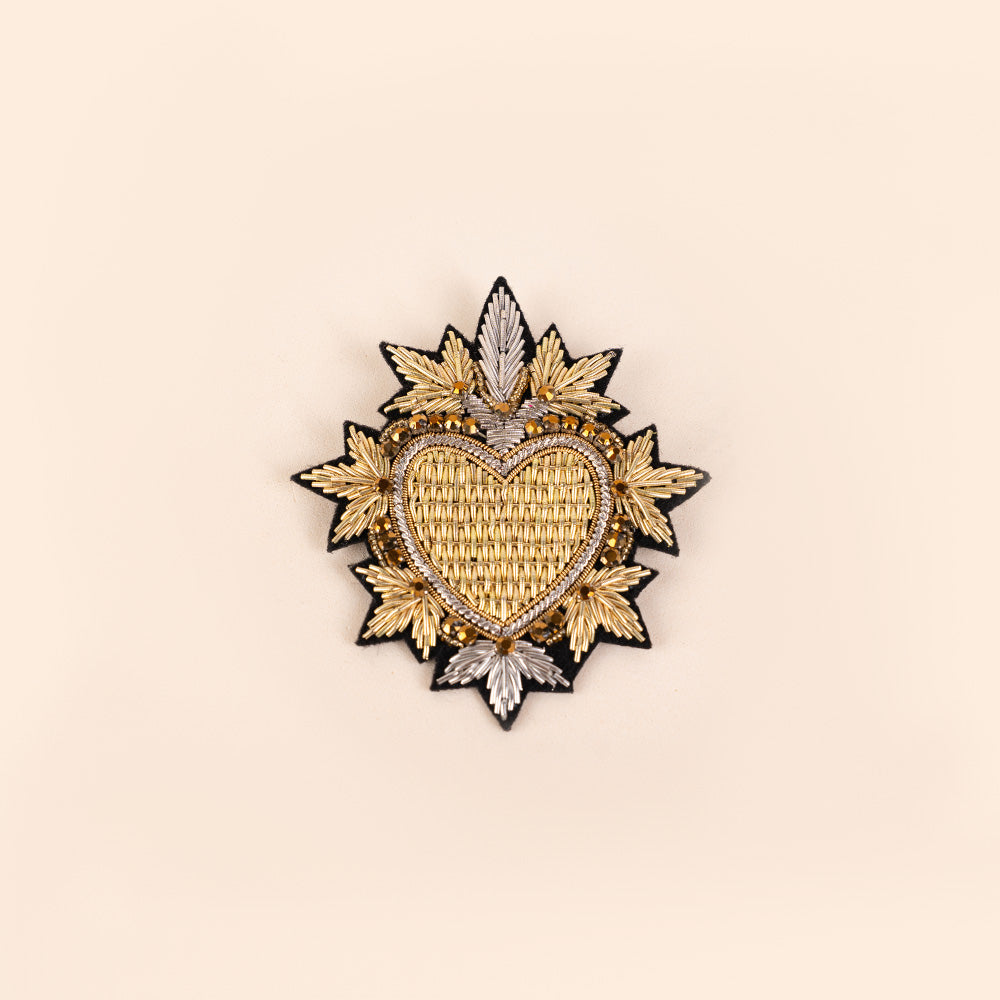 SACRED HEART BROOCH IN FABRIC WITH RHINESTONE
